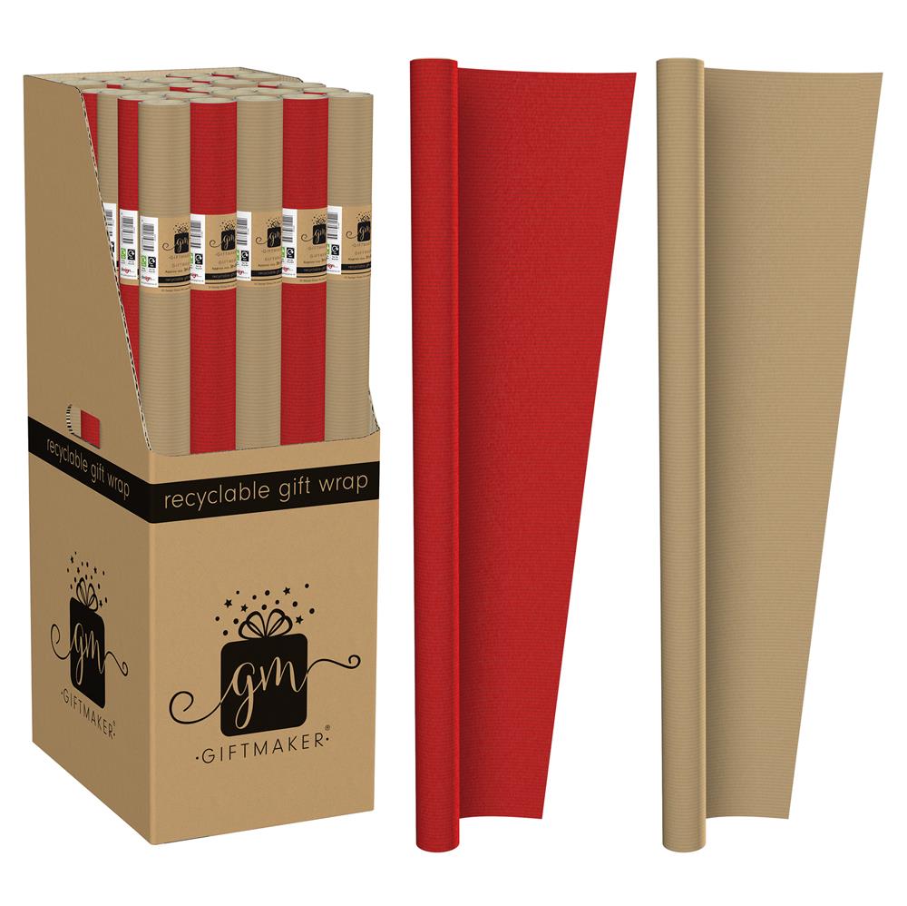 Single 3m Christmas Red OR Natural Ribbed Kraft Wrap