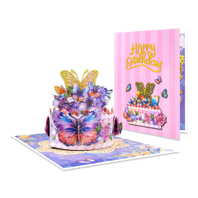 Wings of Celebration Butterfly Floral Design Birthday Pop Up Card