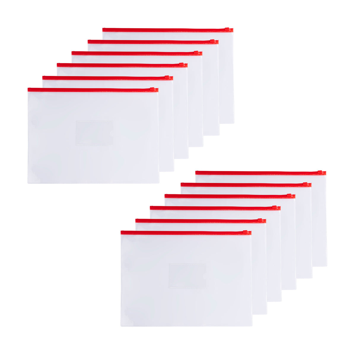 Pack of 12 A4 Clear Zippy Bags with Red Zip
