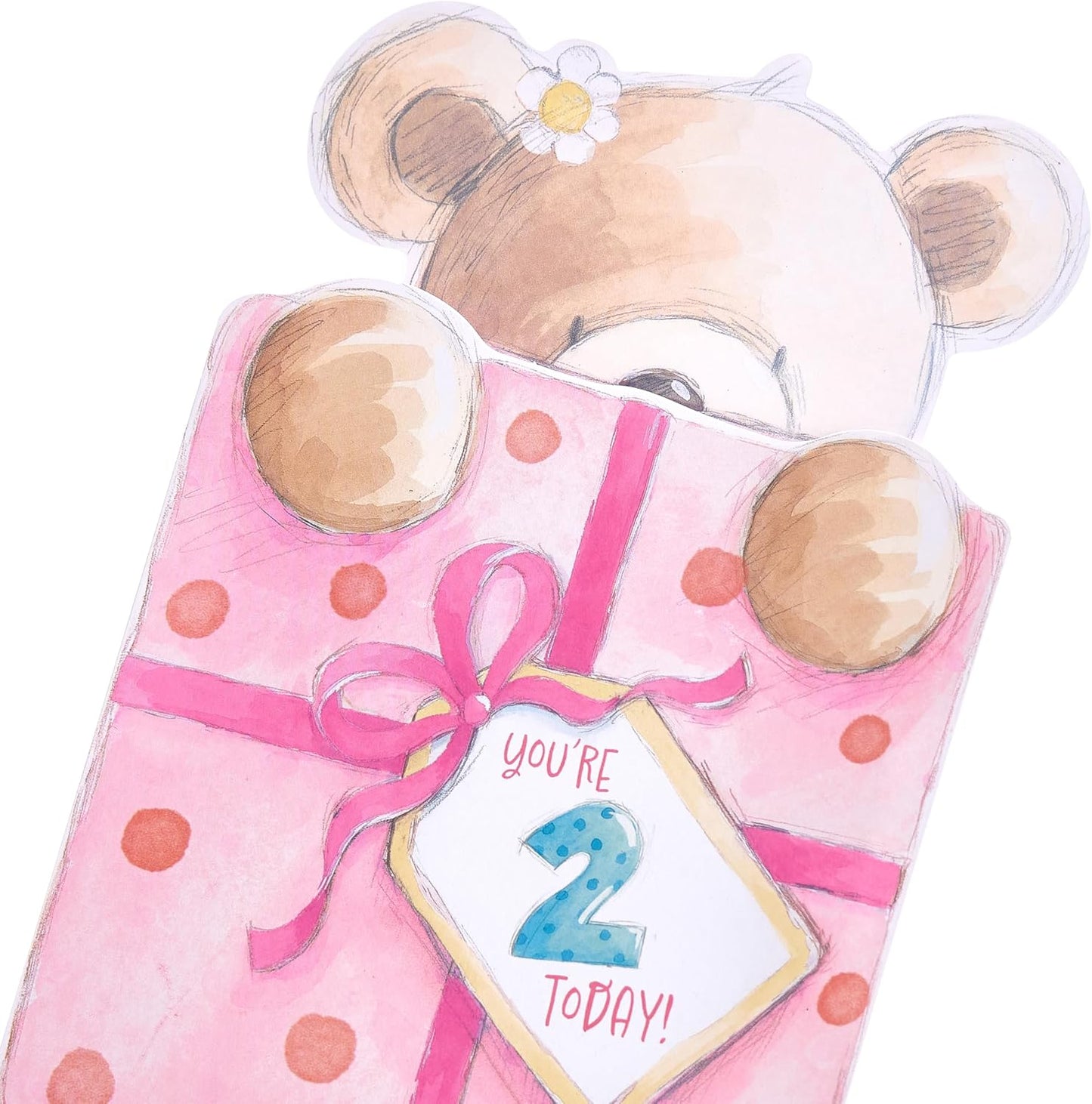 Cute Bear with Present Design 2nd Birthday Card