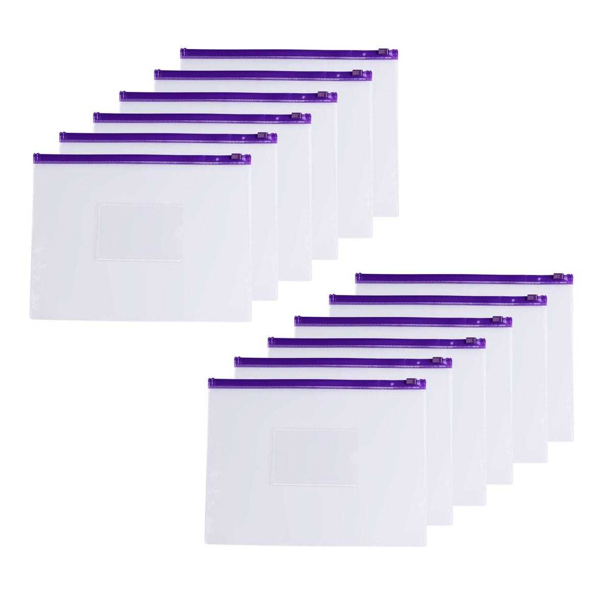 Pack of 12 A5 Clear Zippy Bags with Purple Zip