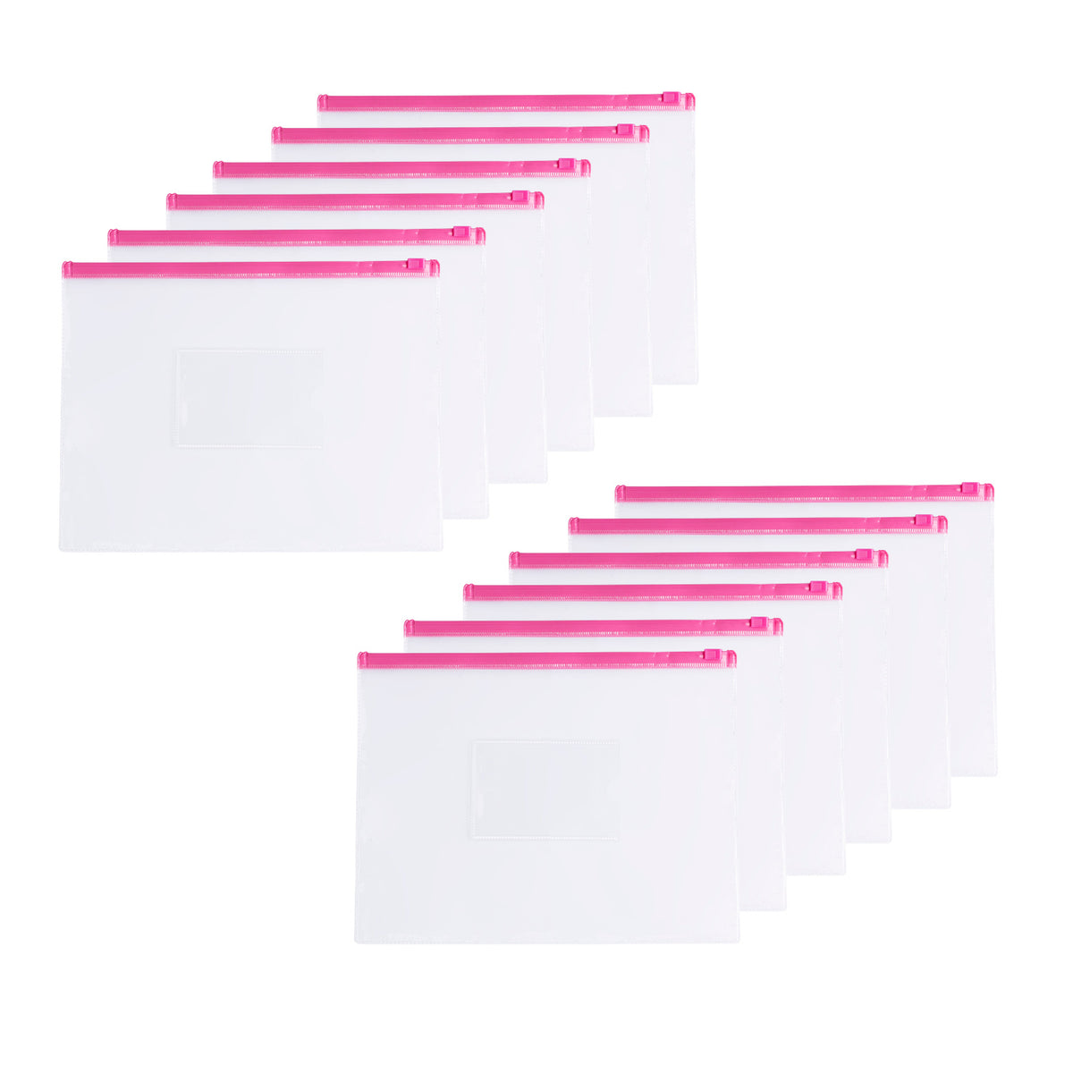 Pack of 12 A5 Clear Zippy Bags with Pink Zip