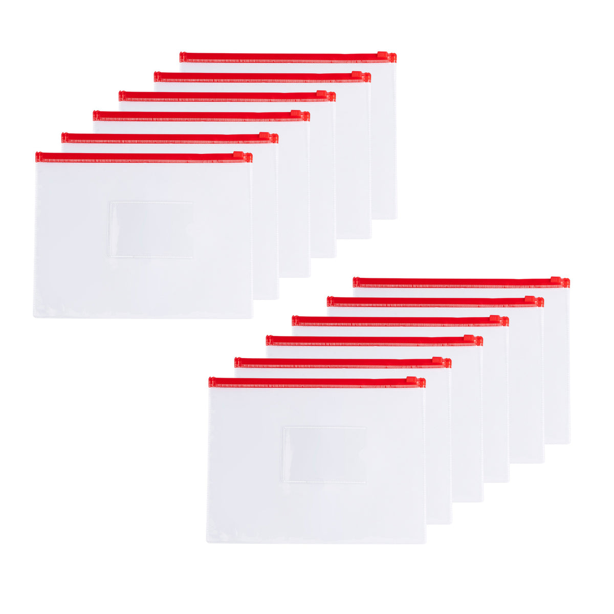 Pack of 12 A5 Clear Zippy Bags with Red Zip