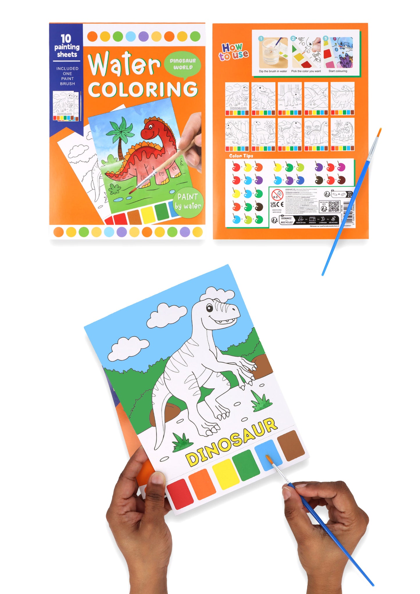 Dinosaur Water Colouring Set (21cm x 15cm) - A5 Size 10 Painting Sheets Paint Brush Included