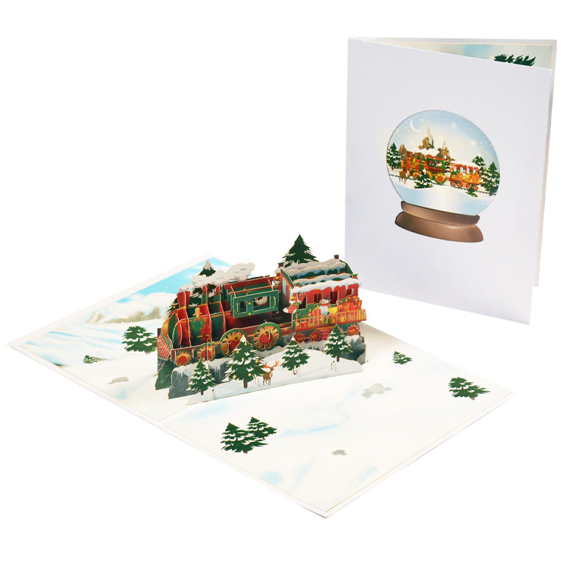 Vintage Steam Train in Snowy Scene 3D Pop Up Christmas Card