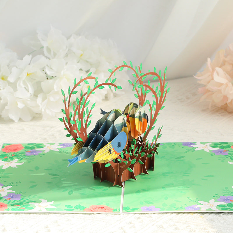 Two Birds in Heart Nest 3D Pop Up Greeting Card