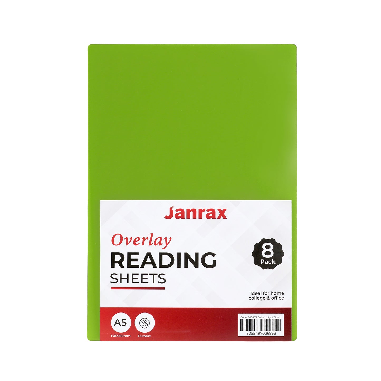 Pack of 16 A5 Plain Light Green Dyslexia Overlay Reading Sheets – PET Material, Rounded Corners