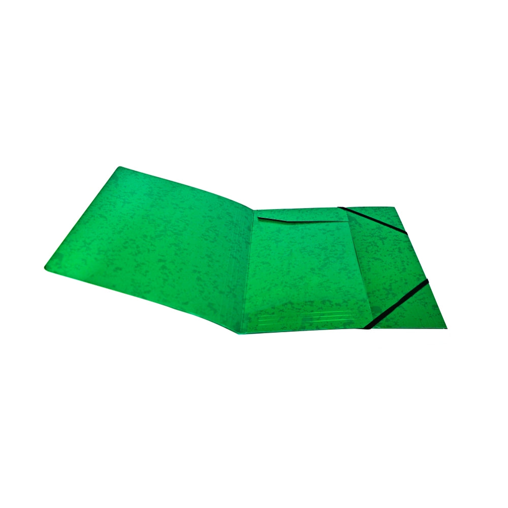 Pack of 12 A4 Green Card 3 Flap Folders With Elastic Closure