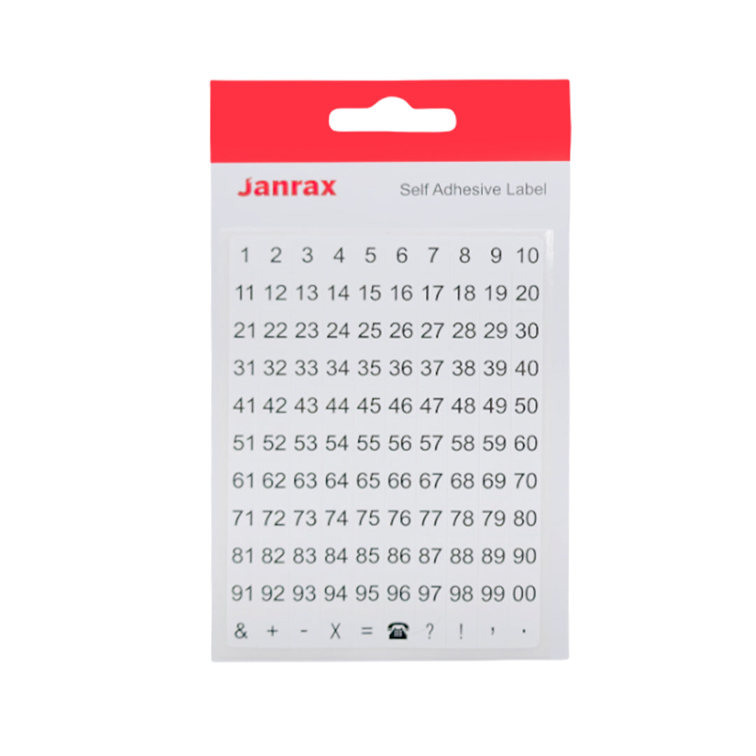 Pack of 220 White on Black 8x10mm 1-99 Numbers Self-Adhesive Labels