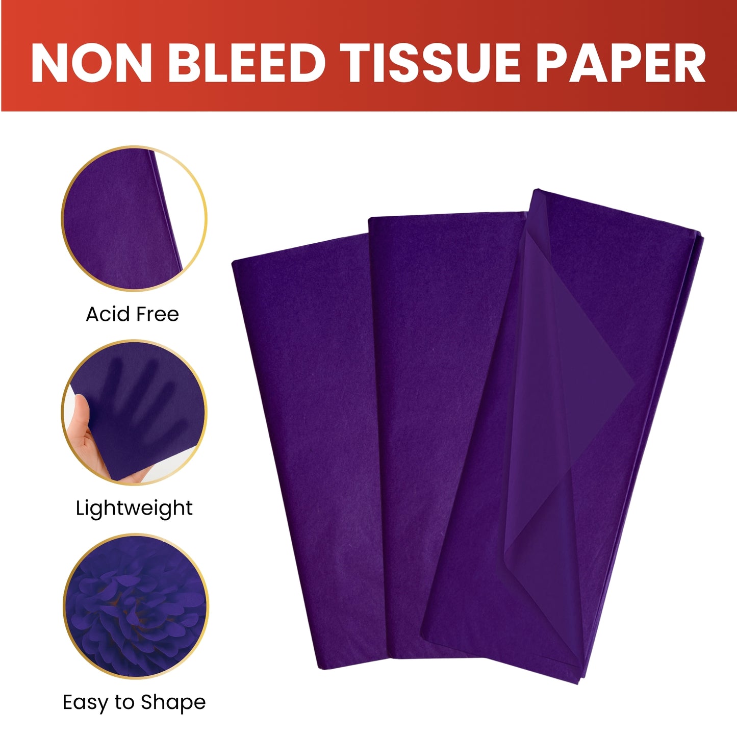 Pack of 200 Purple Acid Free 50 x 70cm Tissue Paper Sheets