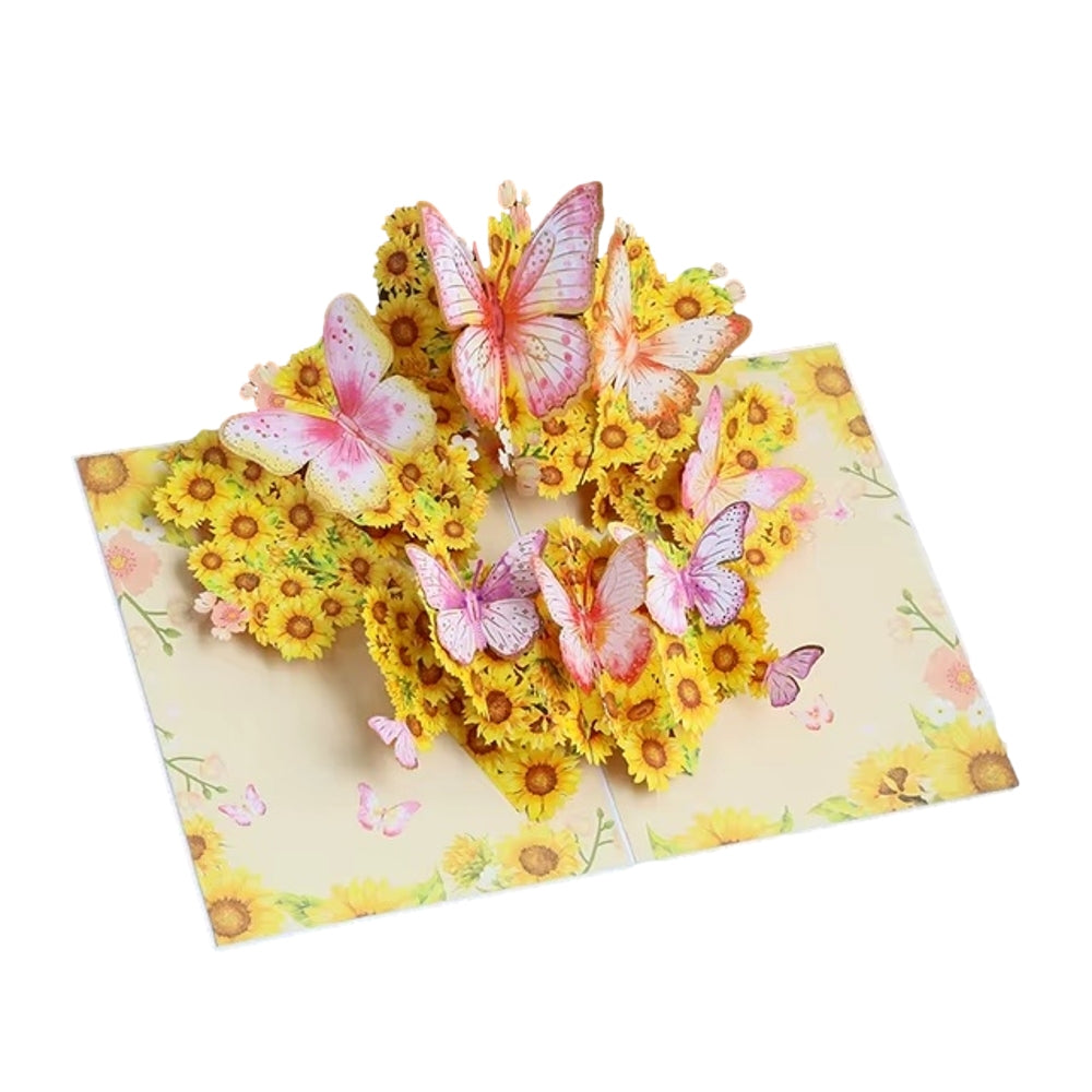 Sunflowers Flying & Butterflies Dancing Best Wishes 3D Pop Up Greeting Card