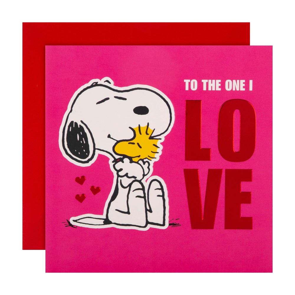 Cute PEANUTS™ Hug Design with Red Foil for the One I Love Valentine's Day Card