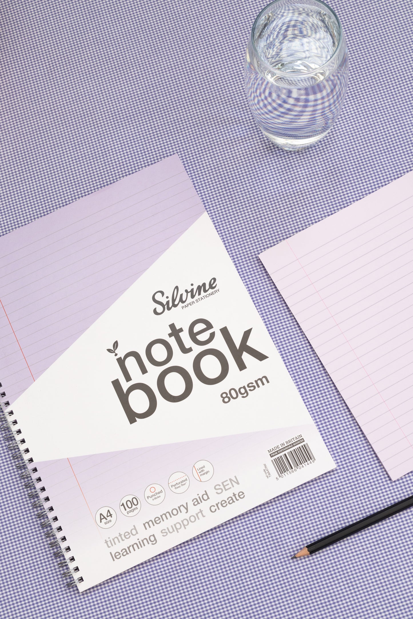 Pack of 3 A4+ 100 Pages Twin Wire SEN Lilac Paper Dyslexia Notebooks - Lined with Margin