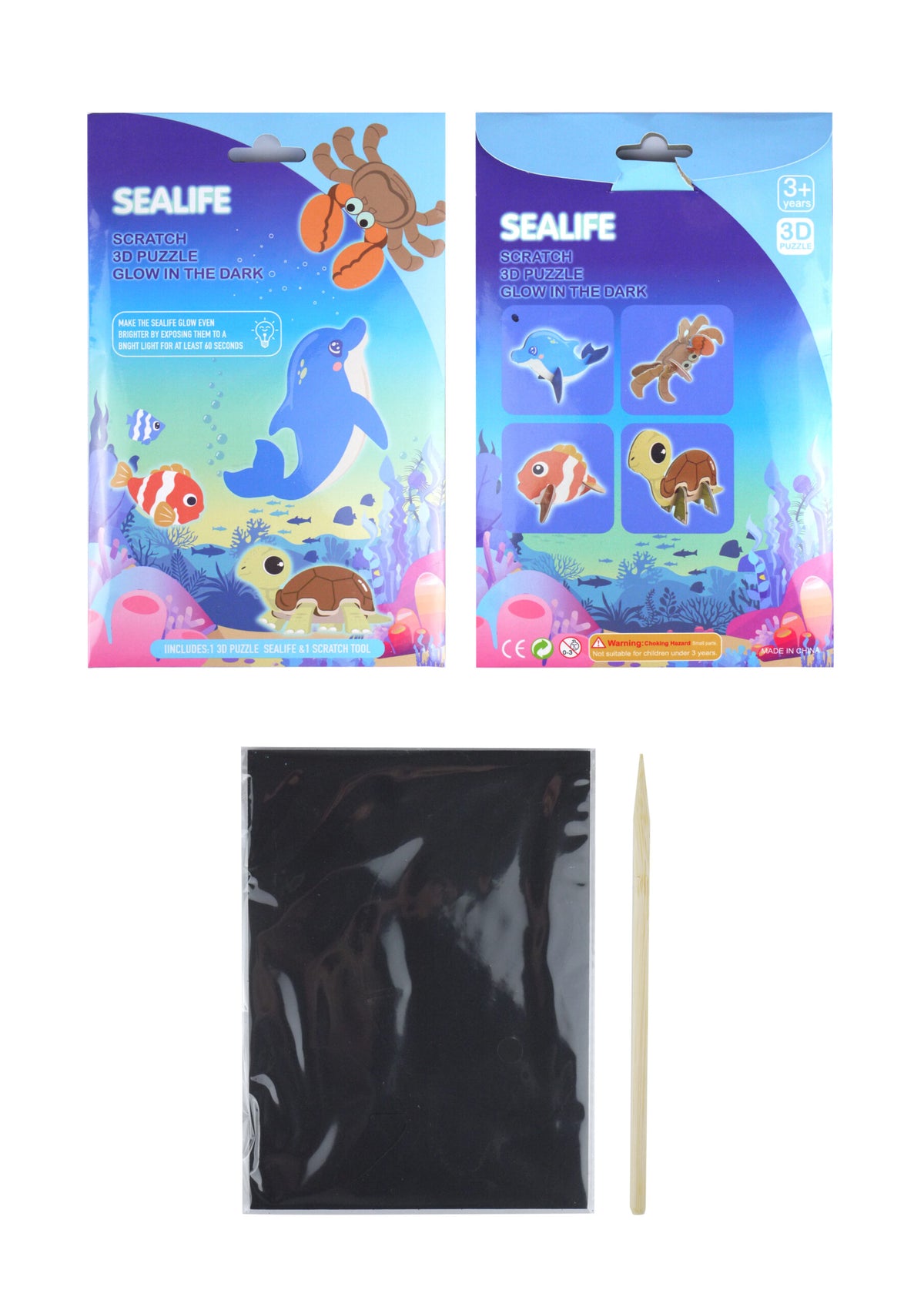 Pack of 12 Sealife Magic Colour Scratch 3D Puzzles (Glow In The Dark)