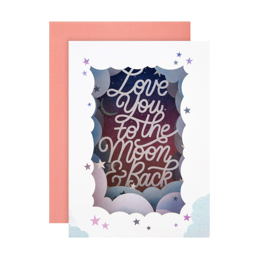 3D Pop Up Shadowbox Style Laser Cut Love You To Moon & Back Mother's Day Card