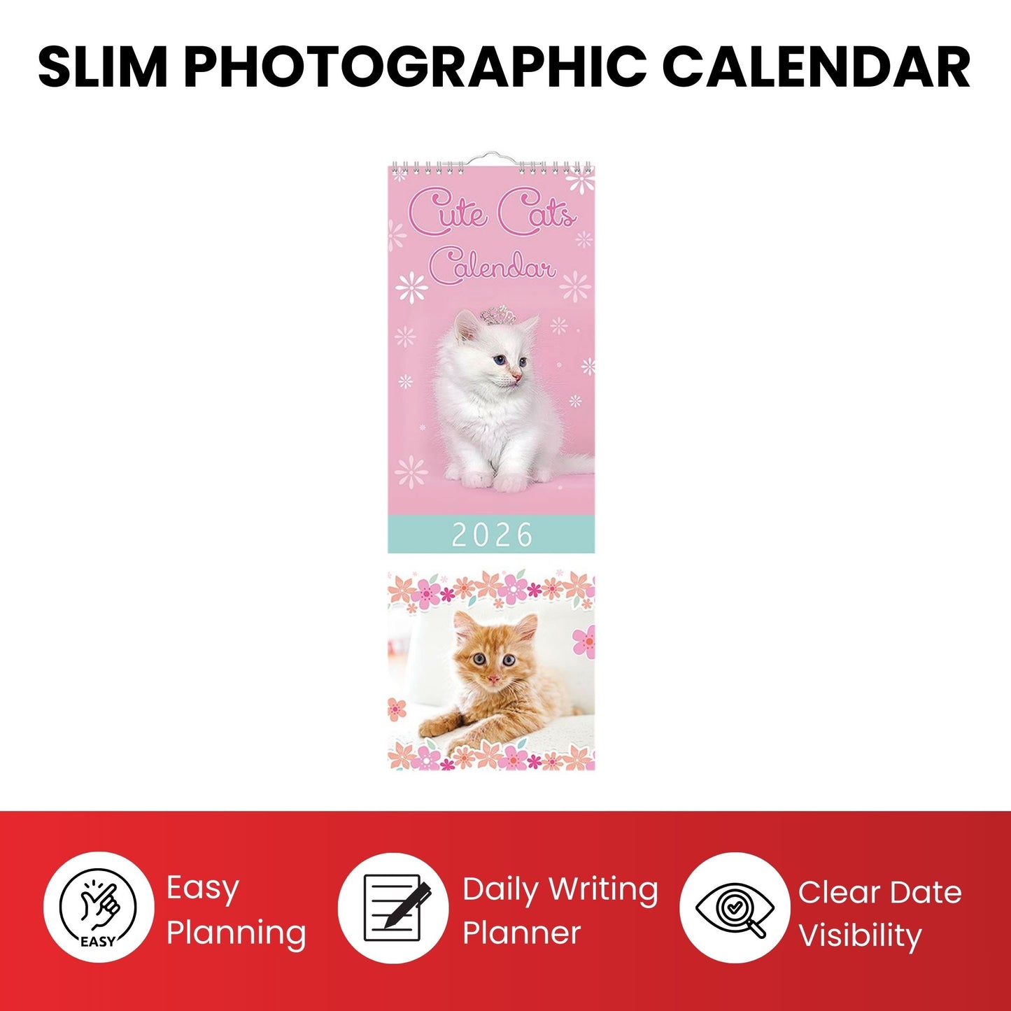 Slim Month To View Calendar 2026 – Botanical Flowers – 143mm x 417mm