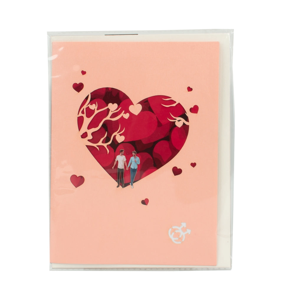 Two Men Strolling Cherry Tree 3D Pop Up Greeting Card