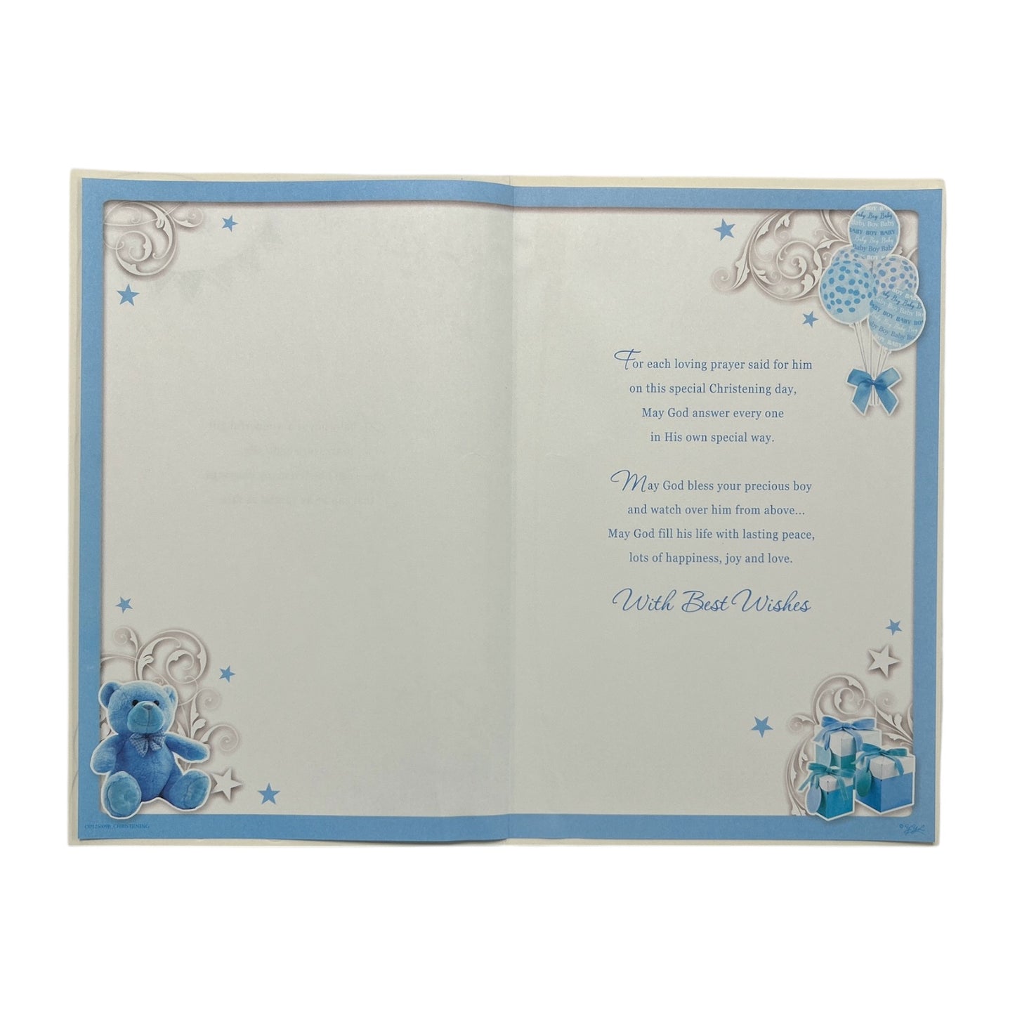 Blue Balloons And Teddy Design Baby Girl Christening Day Opacity Card