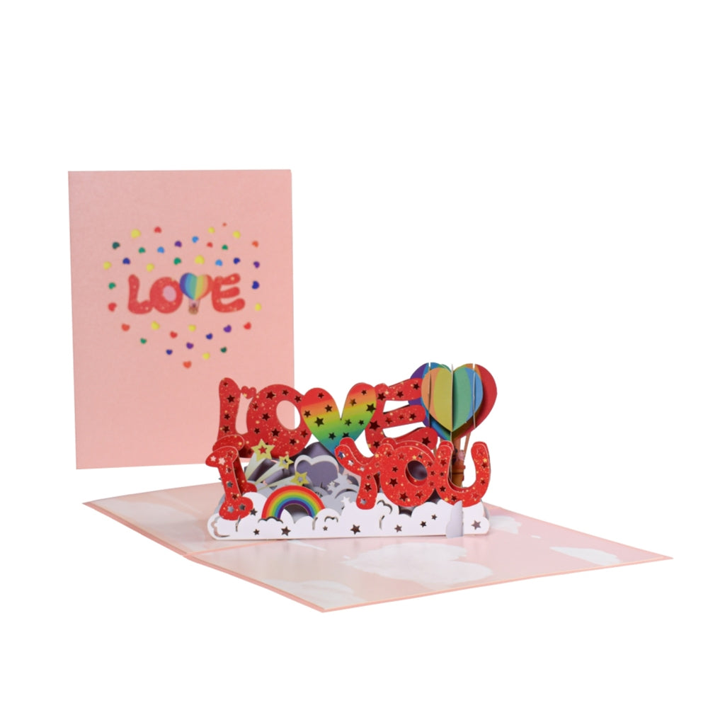 I LOVE YOU Rainbow and Hot Air Balloon 3D Pop Up Greeting Card