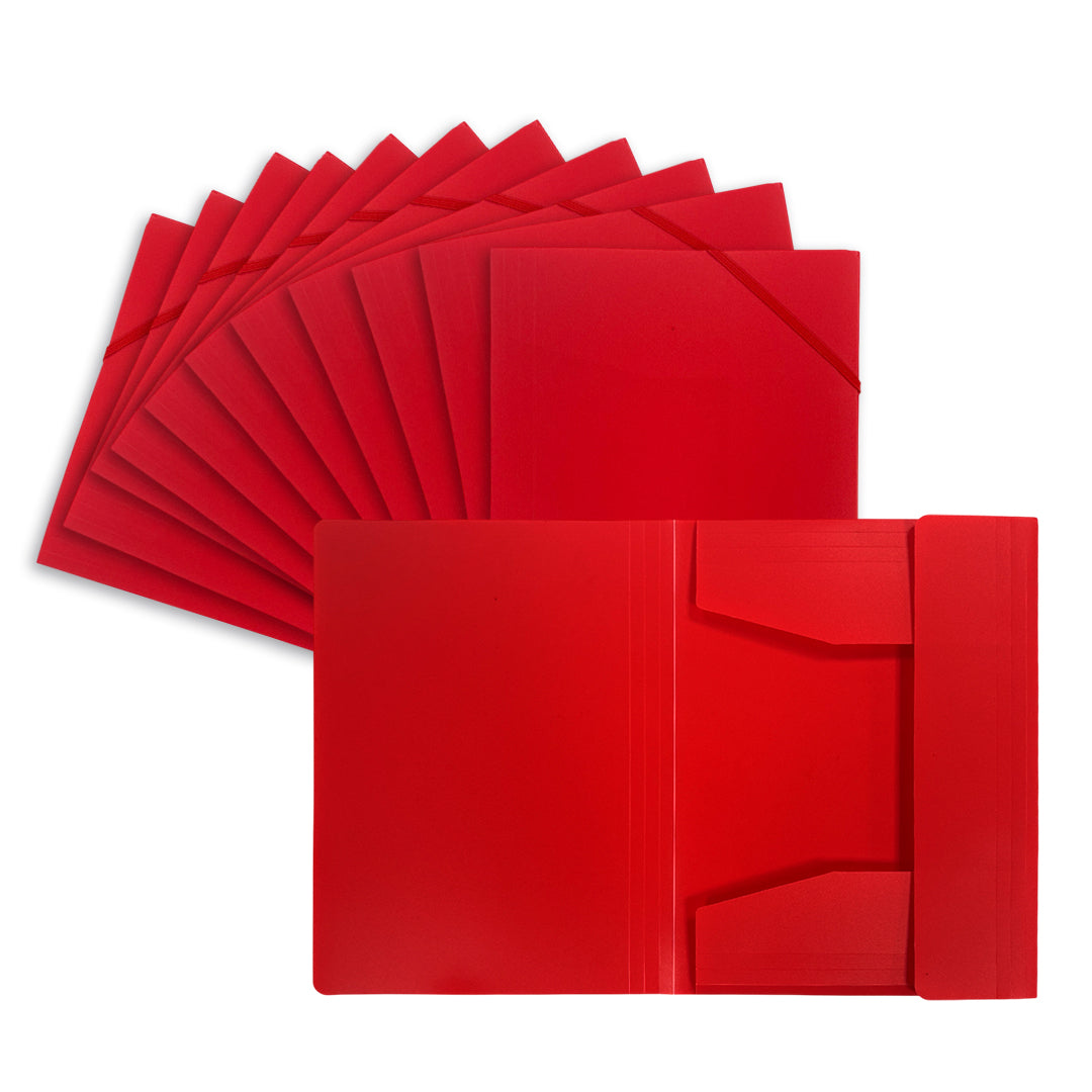 Pack of 12 A4 Red 3 Flap Folders with Elasticated Closure