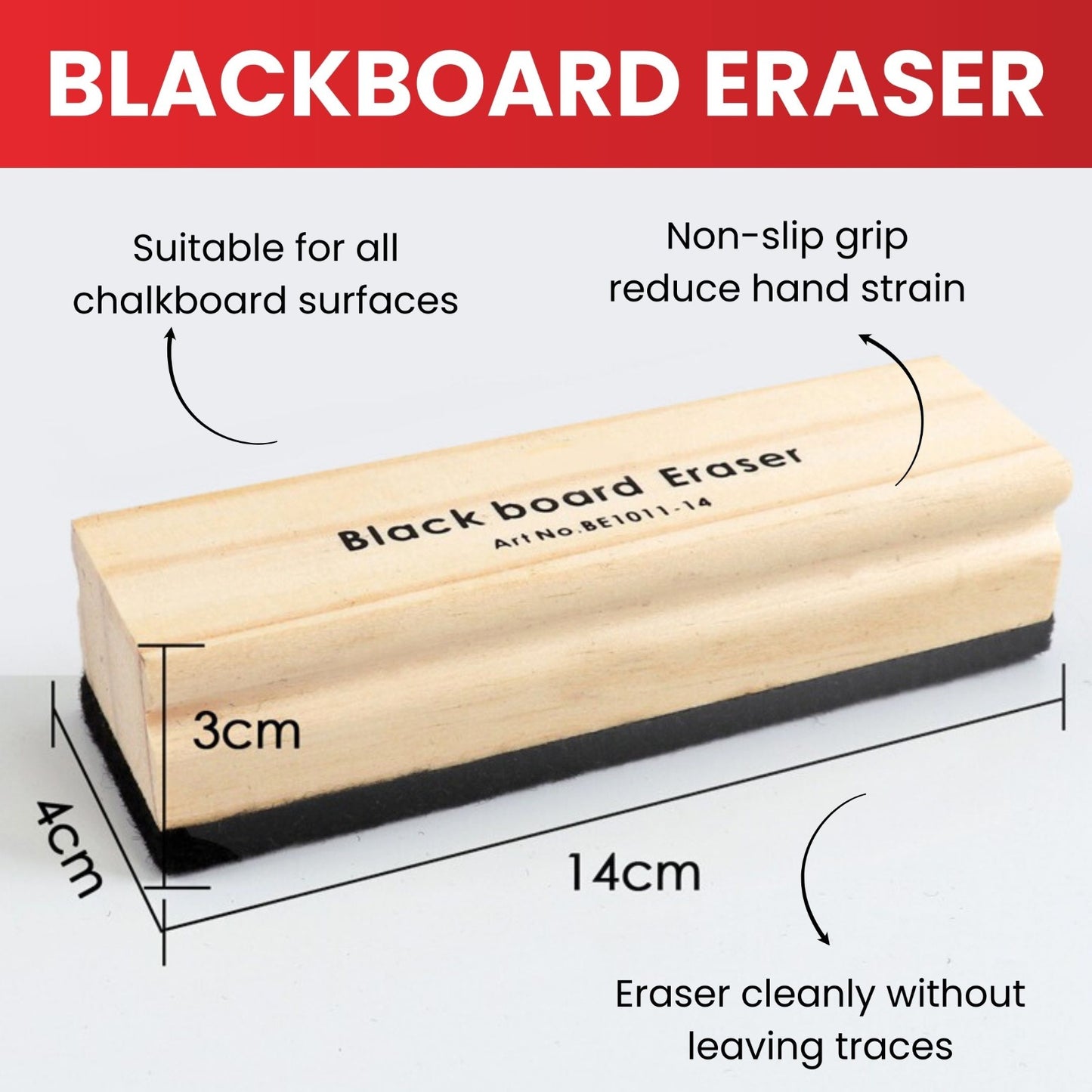 Pack of 6 Janrax Wooden Black Board Erasers 14 x 4 x 3cm – Classic Wood & Felt Chalkboard Cleaner