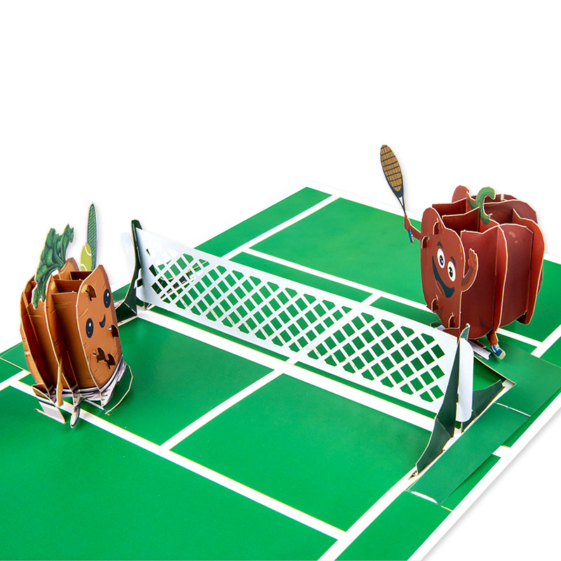 Tennis Game, Set, Snack! Cookie vs Apple Pop Up Card
