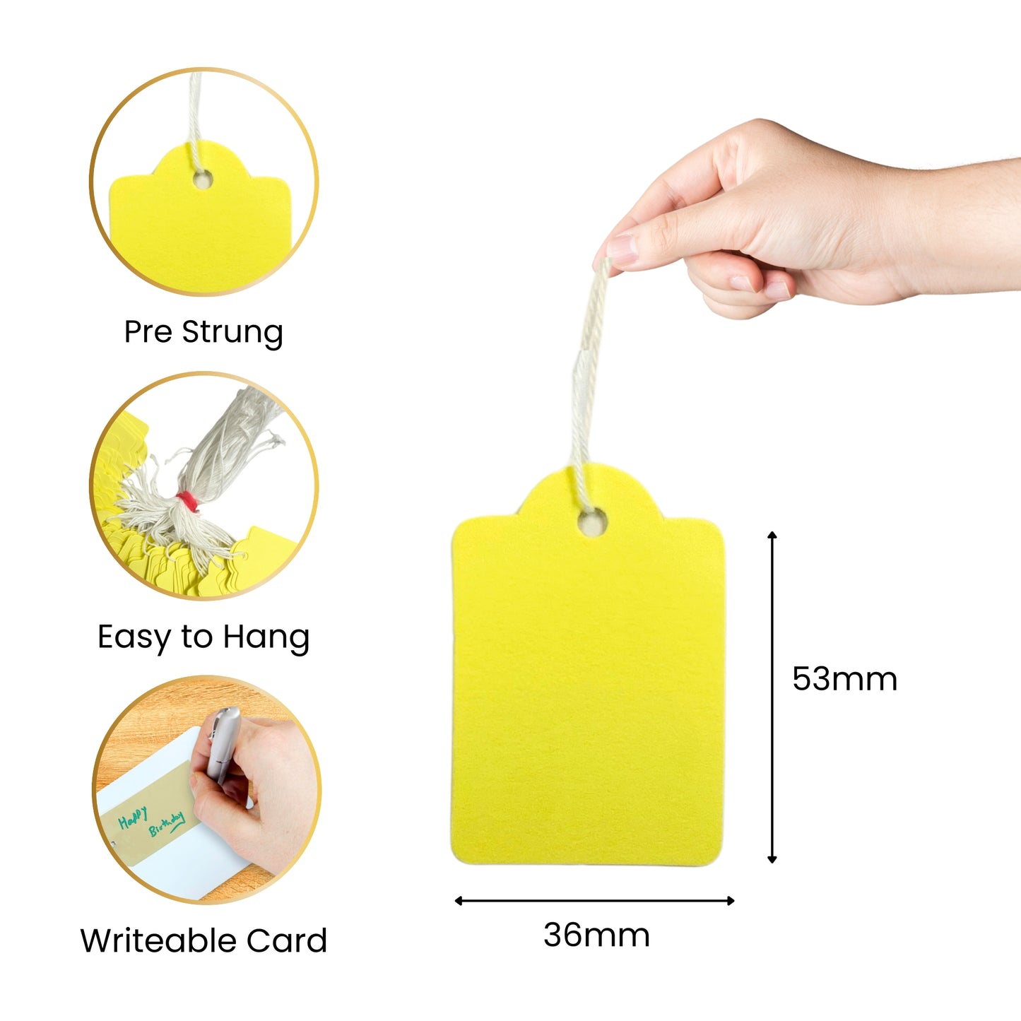 Pack of 600 Large Yellow Strung Tags 36 x 53mm