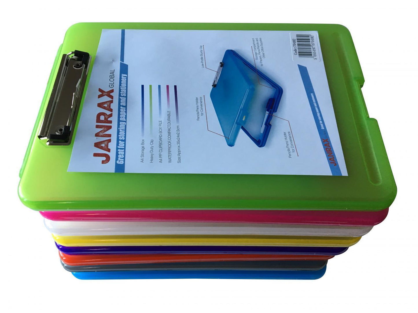 Pack of 12 Assorted Colour A4 Clipboard Box Files