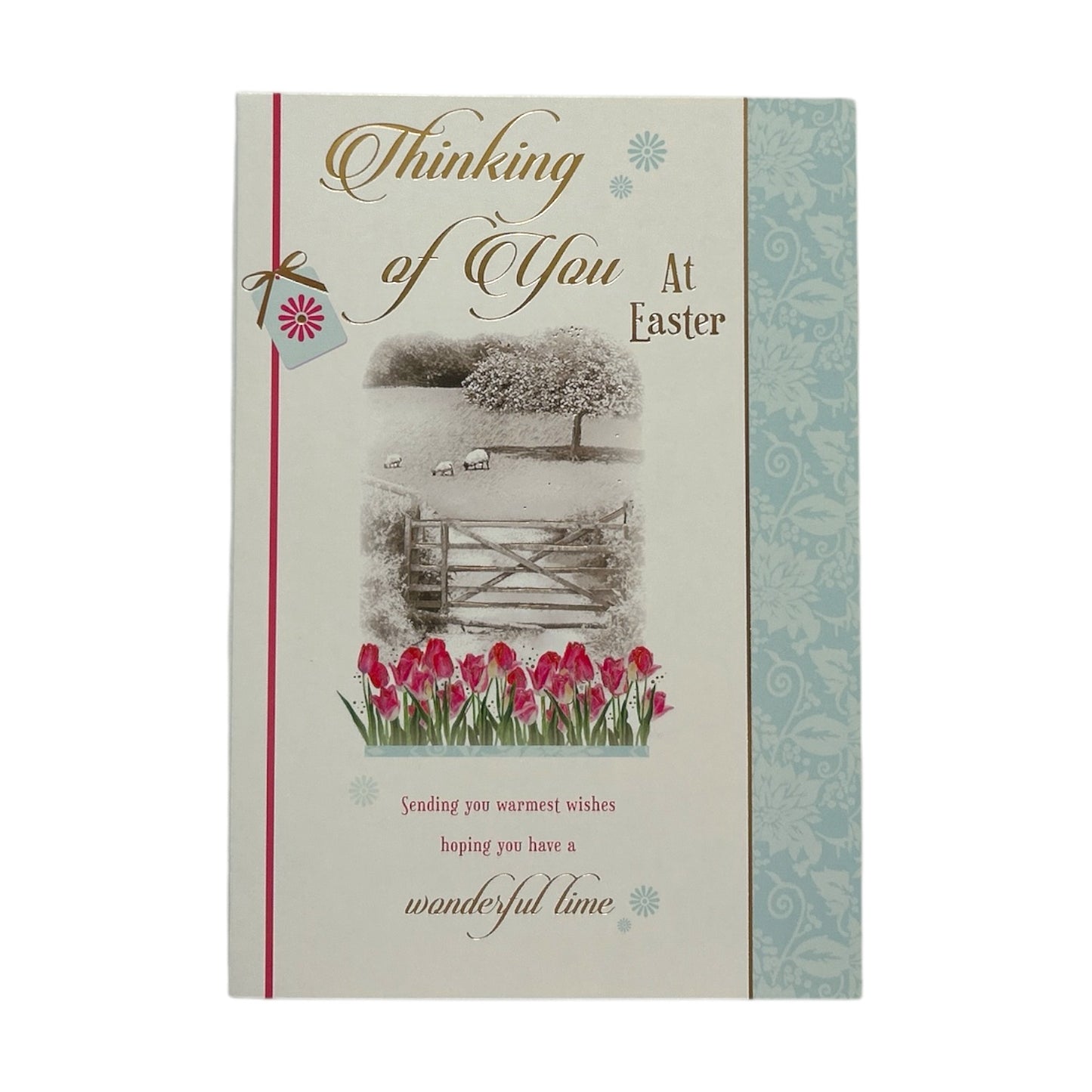 Thinking Of You Wonderful Time Pink Tulips Design Easter Card