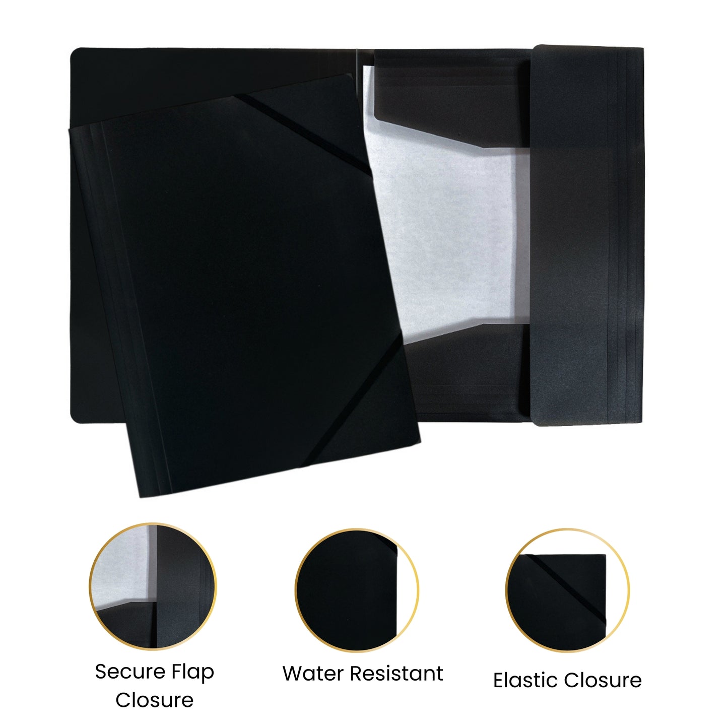 Pack of 12 A4 Clearview Black 3 Flap Folders with Elasticated Closure