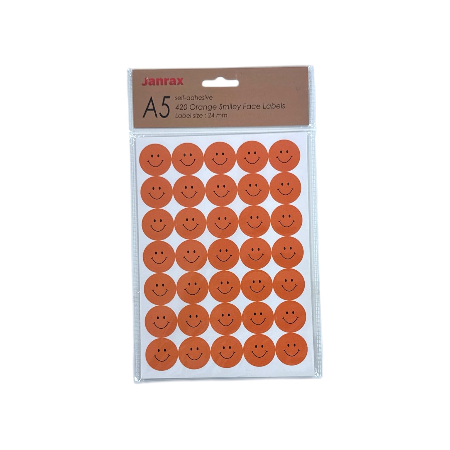 Pack of 5040 Orange Smile Face 24mm Self-Adhesive Labels