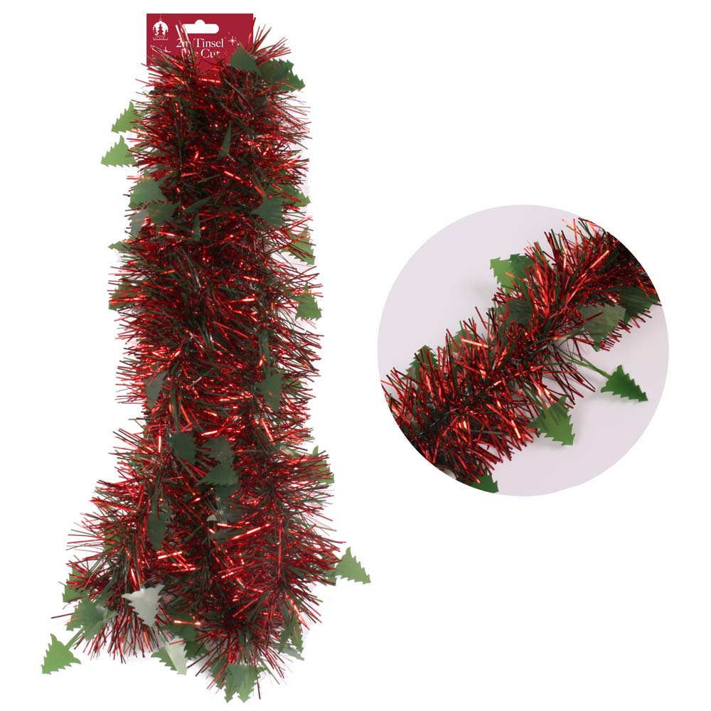 2m Christmas Die Cut Xmas Tree Tinsel - Red