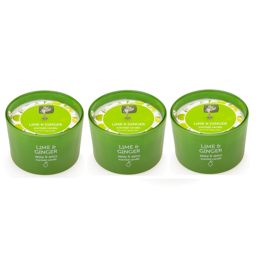 Pack of 3 Lime & Ginger Coloured Jar Candles 85g