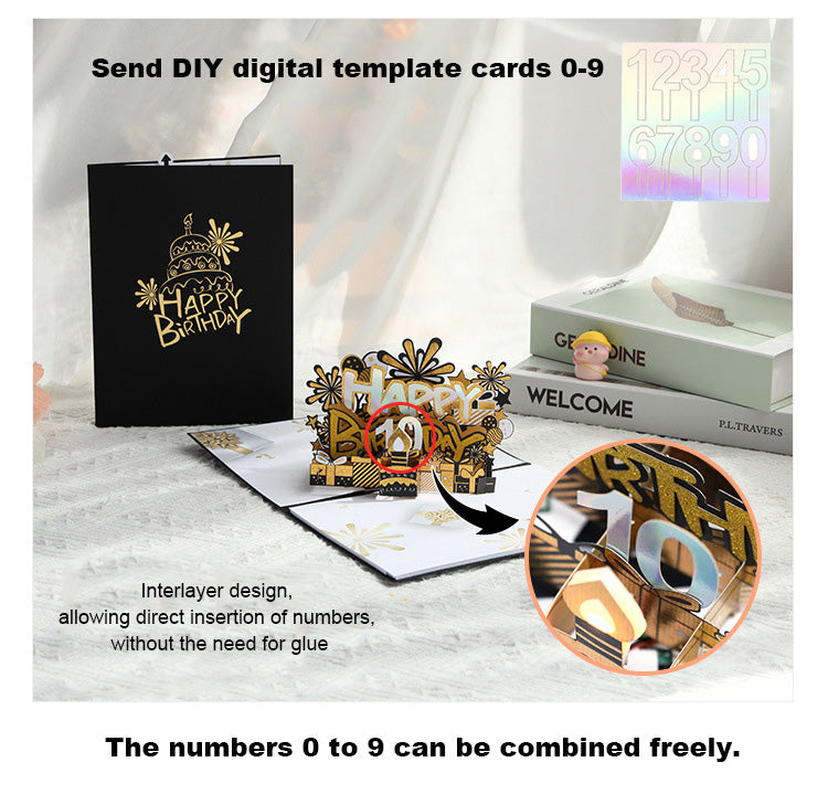 Personalised Black & Gold Cake 3D Pop Up Birthday Card