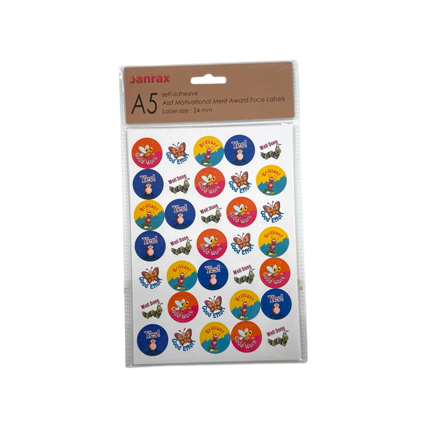 Pack of 5040 Motivational Assorted Merit Award Face 24mm Self-Adhesive Labels