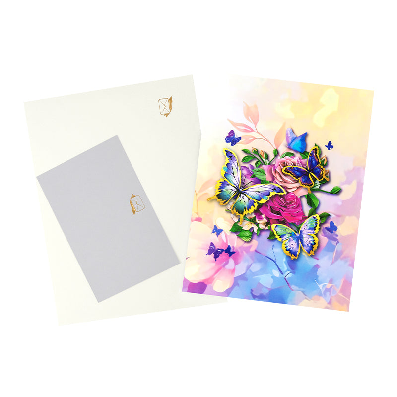 Flutter Bloom 3D Butterfly & Rose Pop Up Card