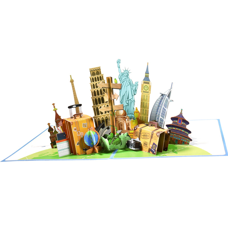 Iconic Monuments World Travel Landmarks 3D Pop Up Greeting Card