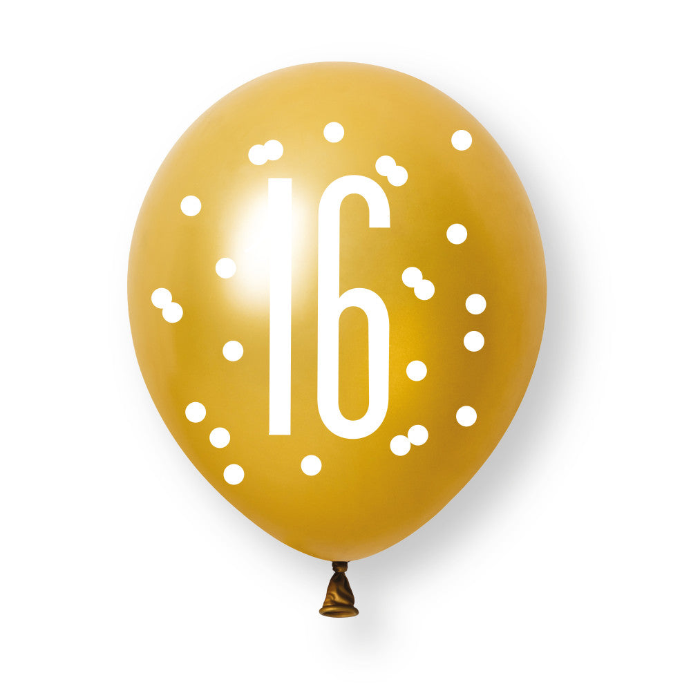 Pack of 6 Birthday Black Platinum Pearl Glitz Number 16 12" Latex Balloons