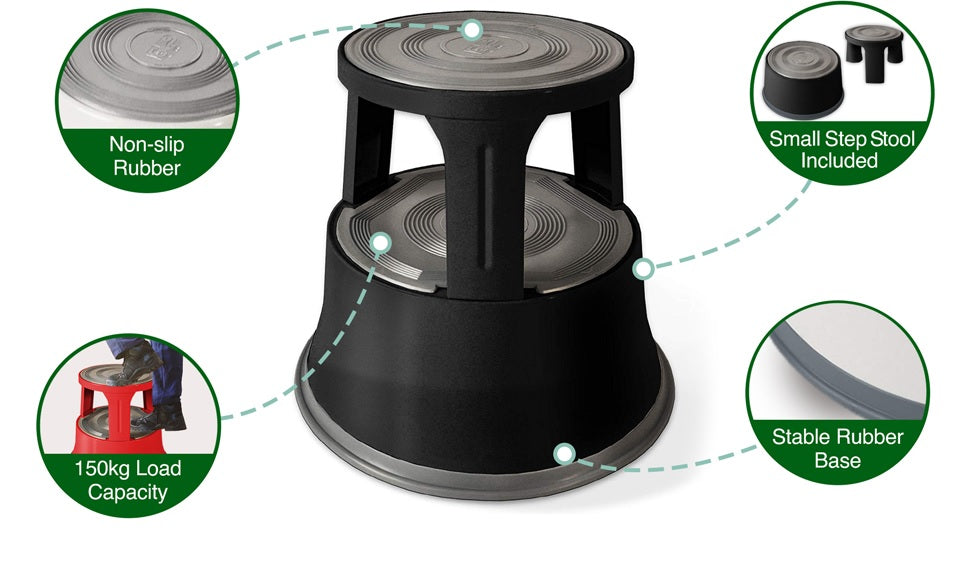 Janrax Dark Grey Metal Premium Rolling Kick Step Stool