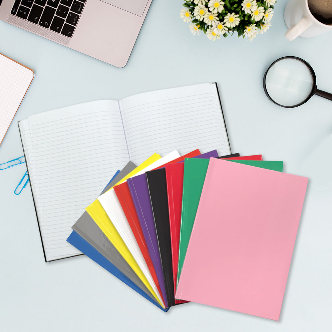 Pack of 10 A5 160 Pages 8mm Ruled Blue Casebound Notebooks