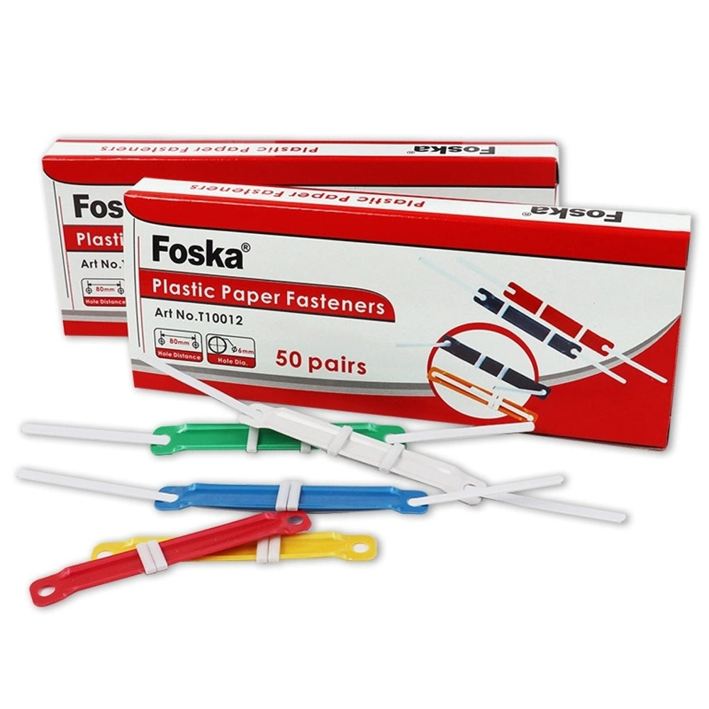 Pack of 50 Assorted Colour Paper Fasteners