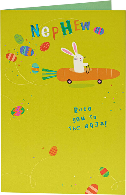 For Nephew Bunny On Carrot Car Design Easter Card