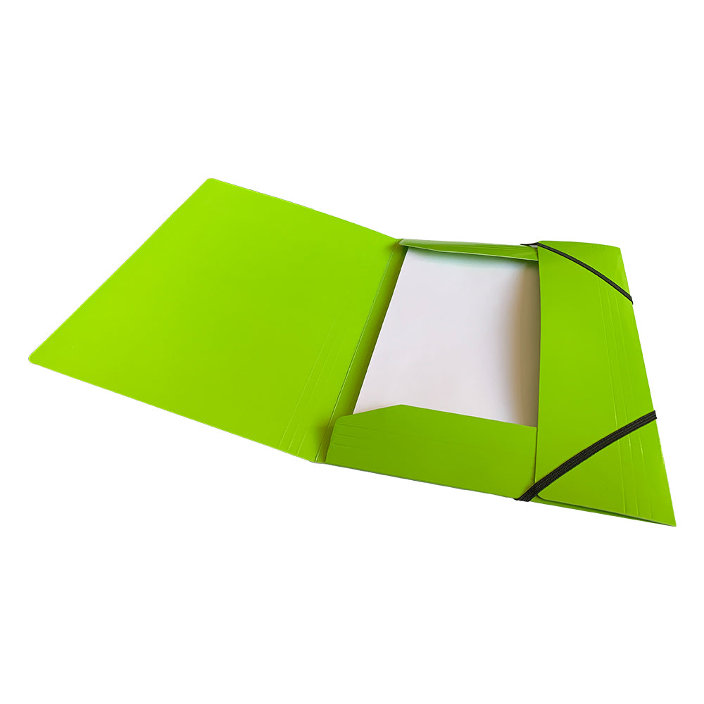 Pack of 12 Janrax A4 Green Laminated Card 3 Flap Folders with Elastic Closure