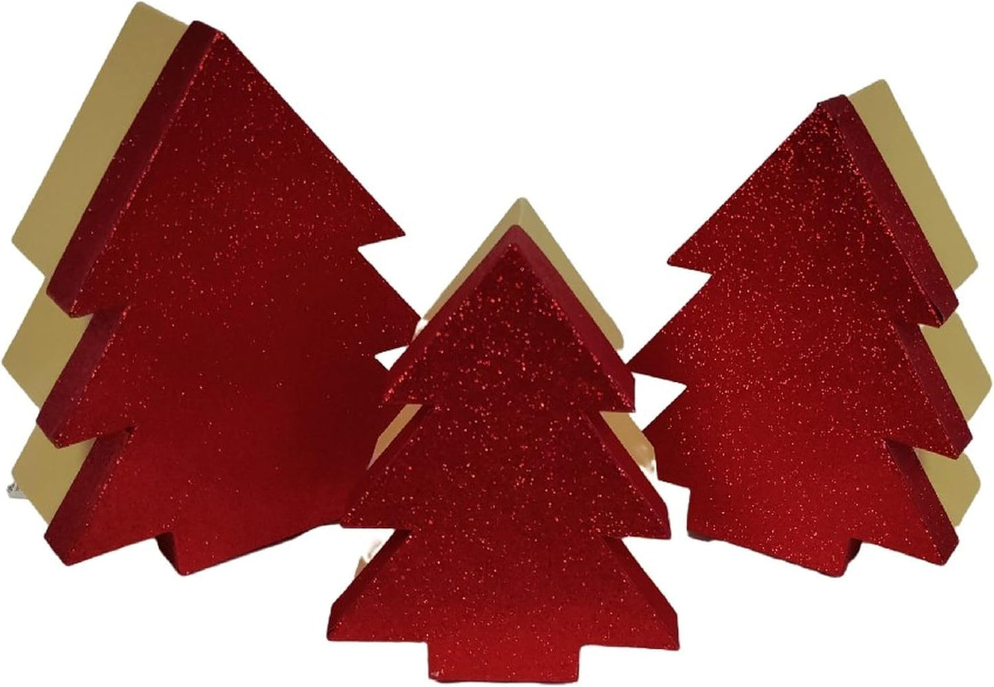 Pack of 3 Assorted Sizes Christmas Tree Shaped Box with Red Gliter Lid