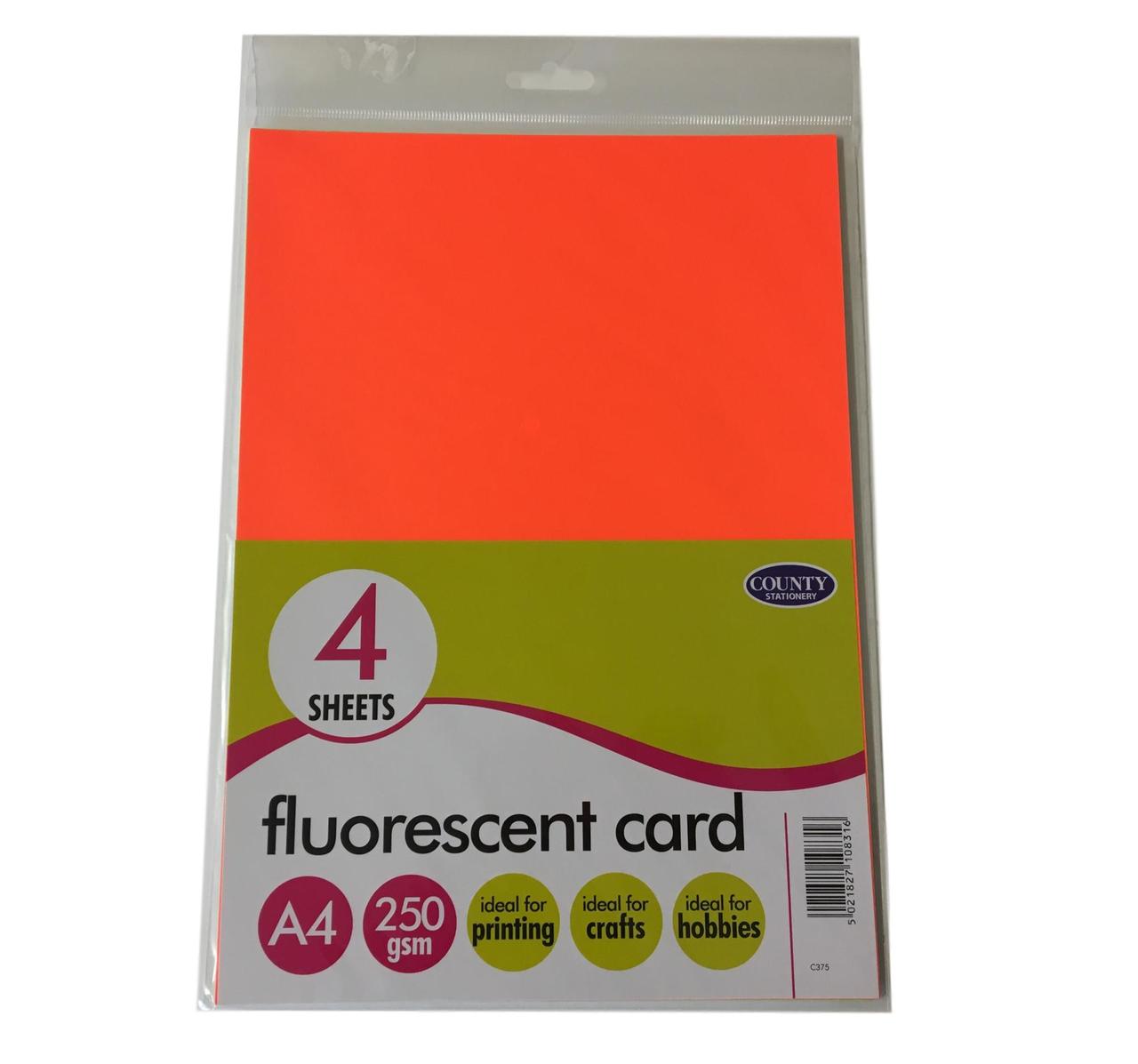 Pack of 24 Sheets Fluorescent Card 250gsm