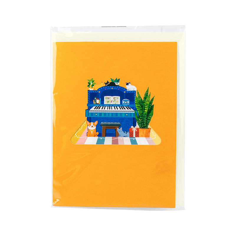 Piano & Cats Scene Whimsical 3D Pop Up Greeting Card