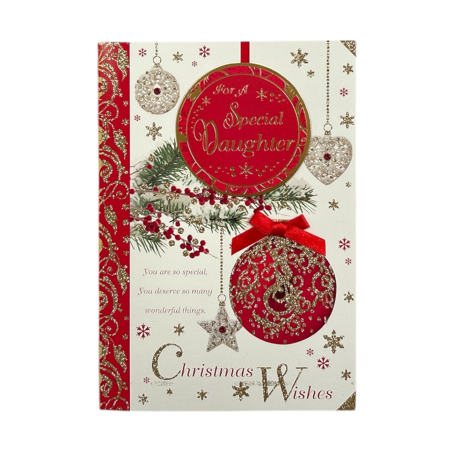 For a Special Daughter Hanging Decorative Baubles Design Christmas Card