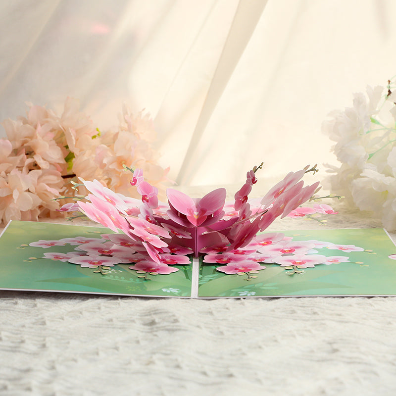 Orchid Elegance Floral 3D Pop Up Greeting Card