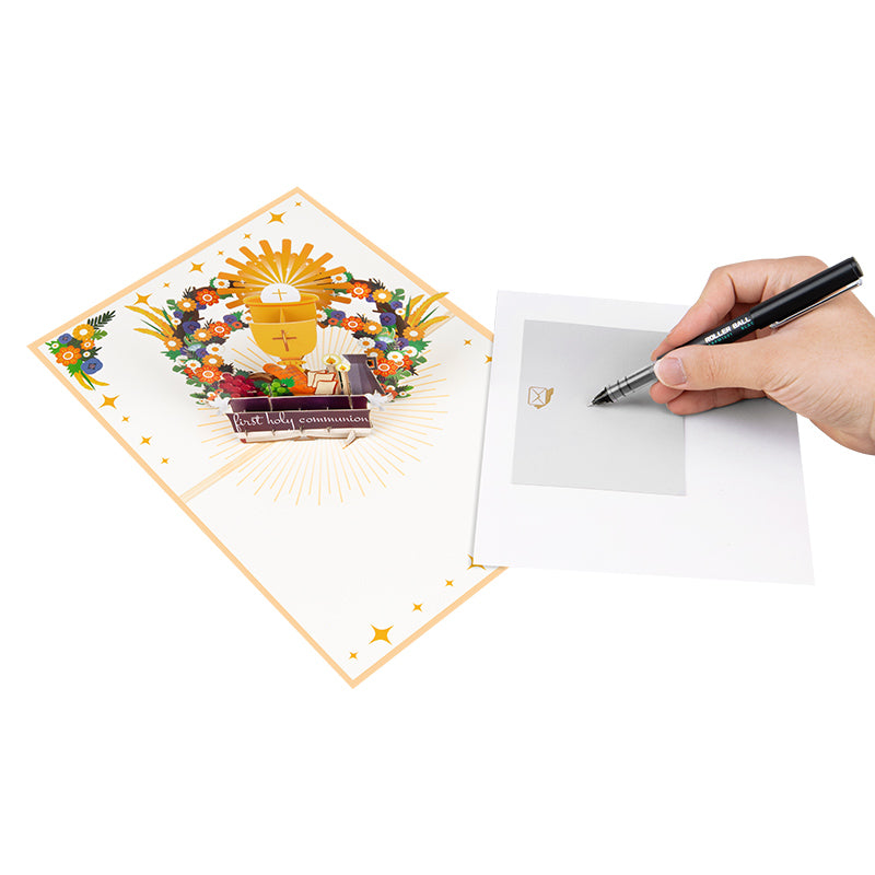 Religious Symbols & Floral First 3D Pop Up Holy Communion Card