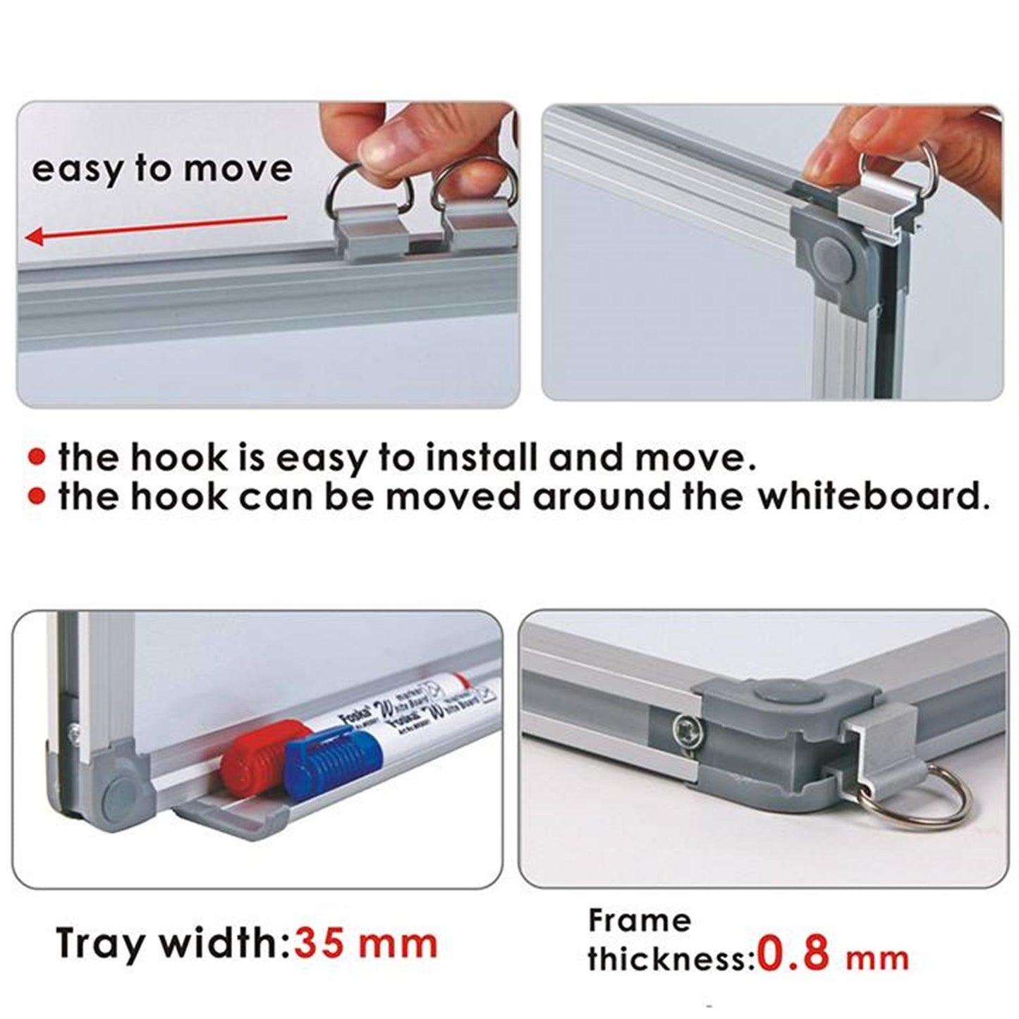 Aluminum Frame Magnetic Horizontal Vertical Whiteboard 45 x 60cm